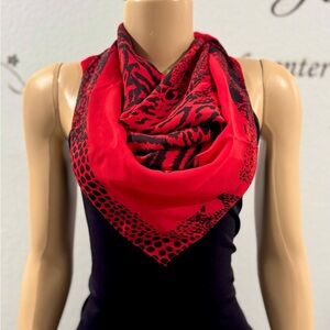 Vintage Red Animal Print Square Scarf